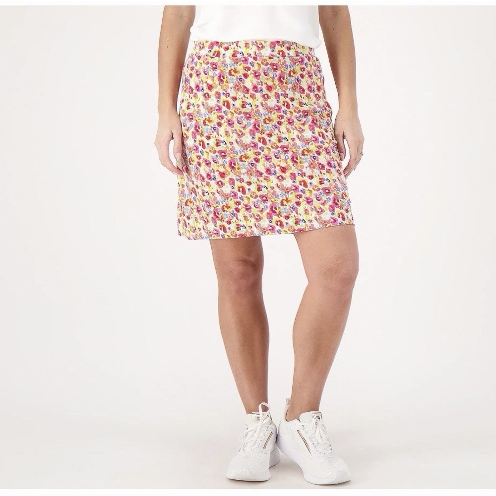 Susan Graver Printed Liquid Knit Pull-On Skort Pockets 3X Cottagecore Feminine